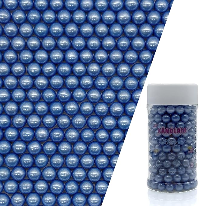 Edible Bright Blue Pearl Sugar Sprinkles Candy 7mm Mini Pearls Cake Decorations Cupcake Toppers Cookie Decorating Perfect for Wedding Party Valentine Halloween Christmas Supplies 3OZ