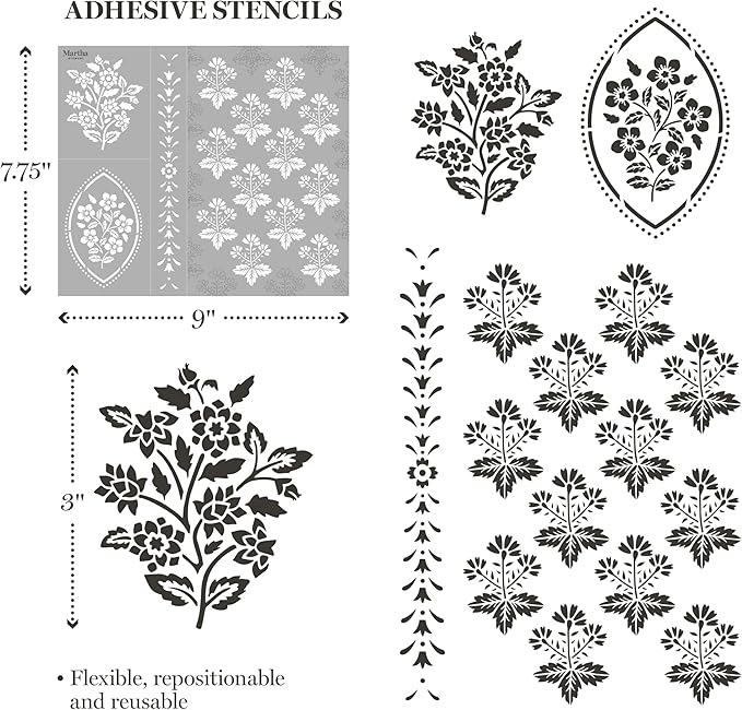 Martha Stewart, Vintage Florals Stencils, Stamps, and Tools Kit, 14 pc