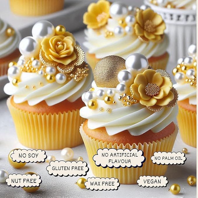 Confect Love Disco Balls Sprinkles Gold and White Edible Sprinkles Mix – Decorative Sugar Pearls & Disco Balls for Cake, Cupcake, and Cookie Decorating –Vegan, Gluten-Free, Nut-Free, Soy-Free, Dairy-Free, Palm Oil-Free – 4.2 oz