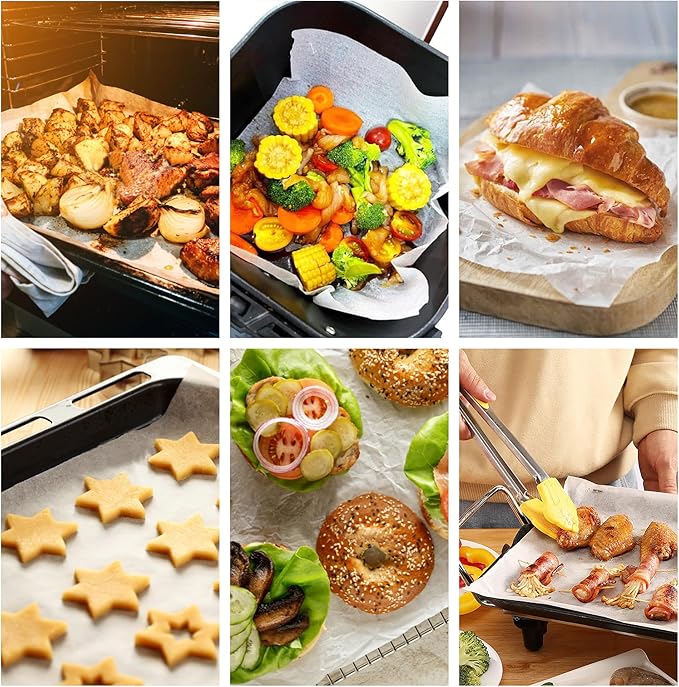 200 Pcs Parchment Paper Baking Sheets, 10"x10" Precut Non-Stick Baking Parchment Paper Sheets Bun Sheet Pan Liners.Baking Grilling Air Fryer Steaming Bread Cup Cake Cookie (White-10"x10")
