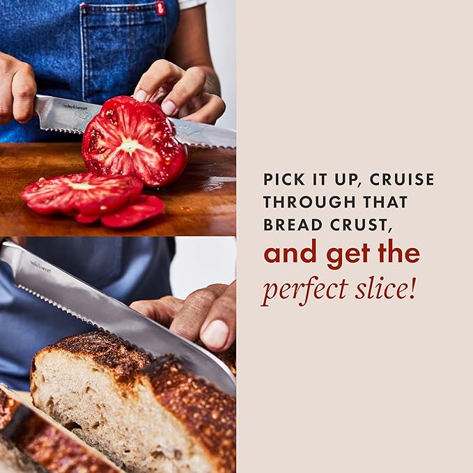 hedley & bennett Bread Knife - 8.6 Inches German High Carbon Stainless Steel, Ultra Sharp Serrated Blade for Homemade Bread, Cakes & Pastries - Caviar (Black)