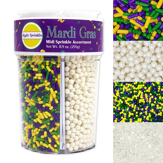 Mystic Sprinkles 4 Cell Sprinkle Assortments (Mardi Gras, Midi)