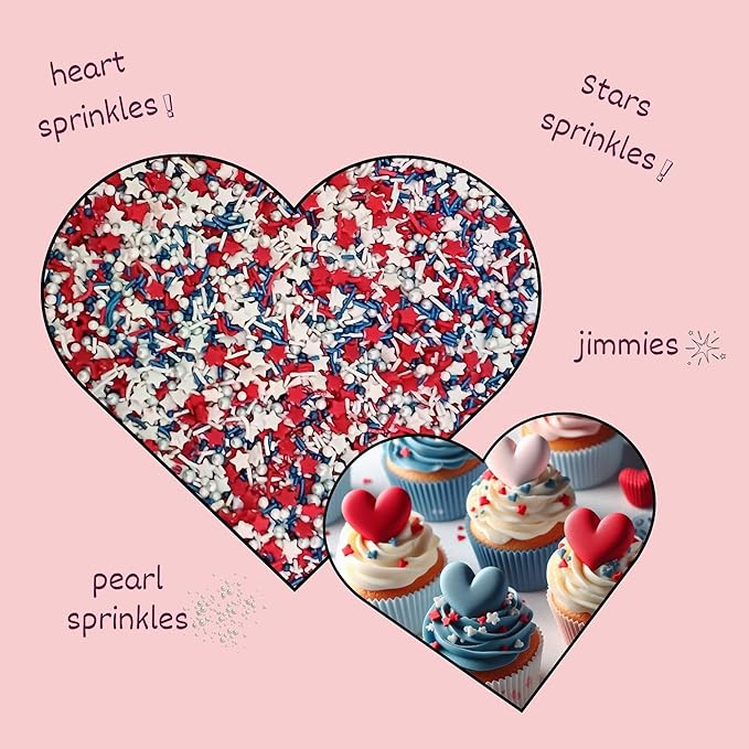 Confect Cake Mate Edible Sprinkles – Red, White, Navy blue & Silver Star, Pearl Dragees – Vegan Cake and Cupcake Decorating Toppings for Cookies & Ice Cream | Vegan, Gluten-Free, Soy-Free, Dairy-Free, Palm Oil-Free- 4.2 Oz