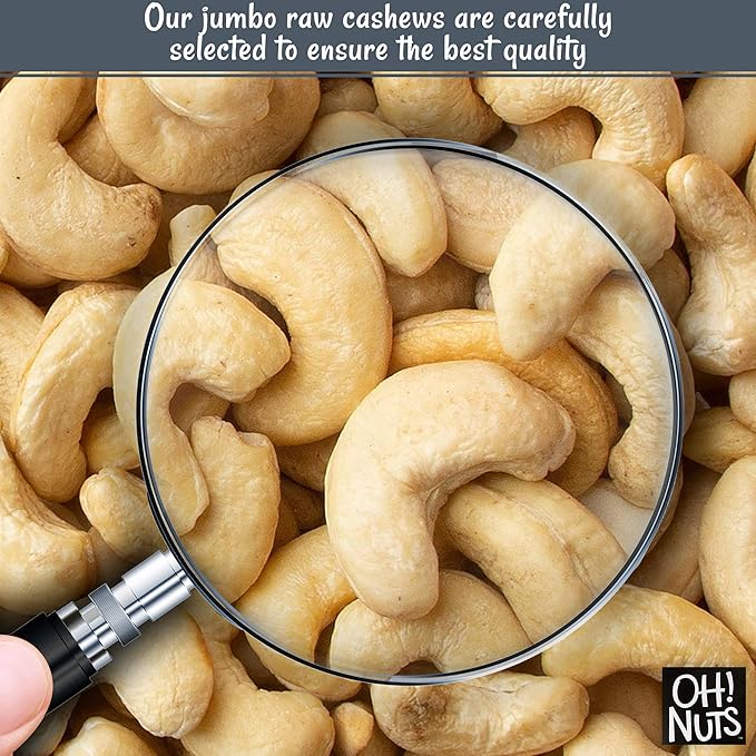 Oh! Nuts Jumbo Raw Cashew - Whole Unsalted Cashews - 1 lb Bulk Bag - 100% Natural - Raw Cashews for Snacking & Baking