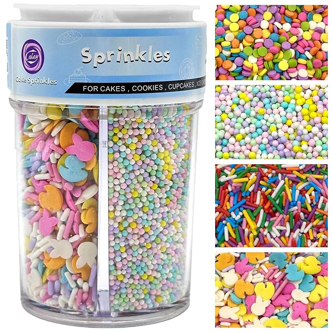 Easter Sprinkles for Cake Decorating, 8Oz Rainbow Jimmies Pearl Bunny Confetti Pastel Sprinkles for Cookie Baking Ice Cream Cupcake Decorations