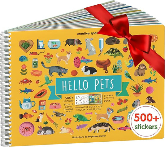Cupkin Pet Animal Sticker Book Activity for Kids, Toddler Airplane Travel Essentials, 500+ Cat Stickers for Kids + 12 Scenes + 12 Coloring Book Pages, Animal Lover Children's Gift, Crafts Ages 2-8