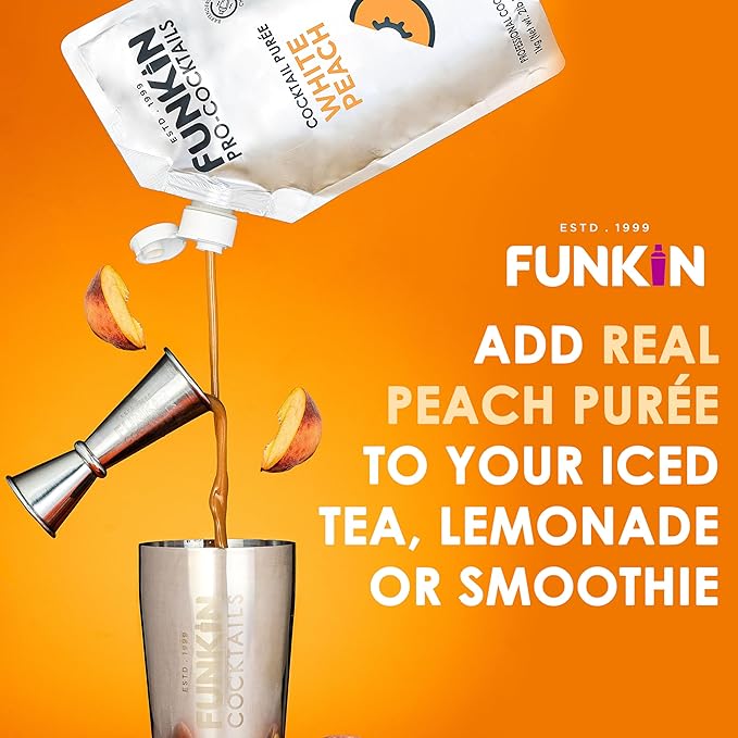 Funkin Fruit Puree | Real Fruit, Simple Ingredient, Natural Mixer for Cocktails, Drinks, Smoothies | Vegan, Non-GMO, Gluten-Free (2.2 lbs) (White Peach)