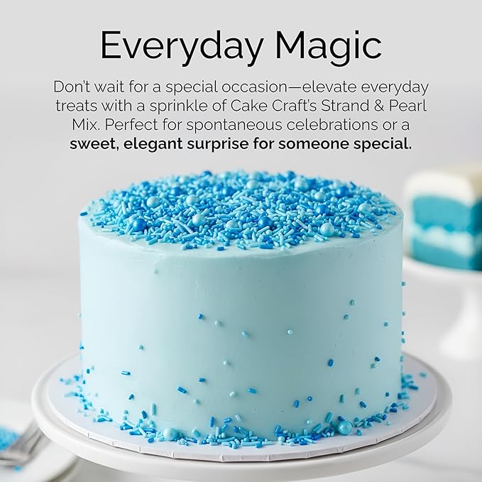 Cake Craft Blue Sprinkles Mix – 3-Pack (100g Each) | Sugar Strands & Sugar Pearls | Elegant Mixed Sprinkles for Cakes, Cupcakes, Cookies & More