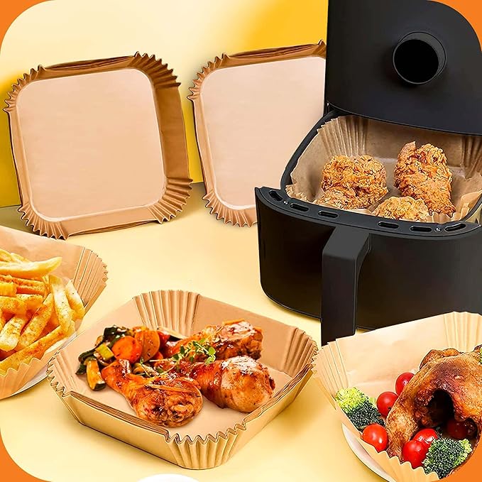 8-Inch Square 125pcs Air Fryer Paper Liners for Easy Cleanup - Non-Stick, Heat-Resistant, and Perfect Fit for Hassle-Free Cooking | Bleach-Free Parchment| (8 In/20cm)