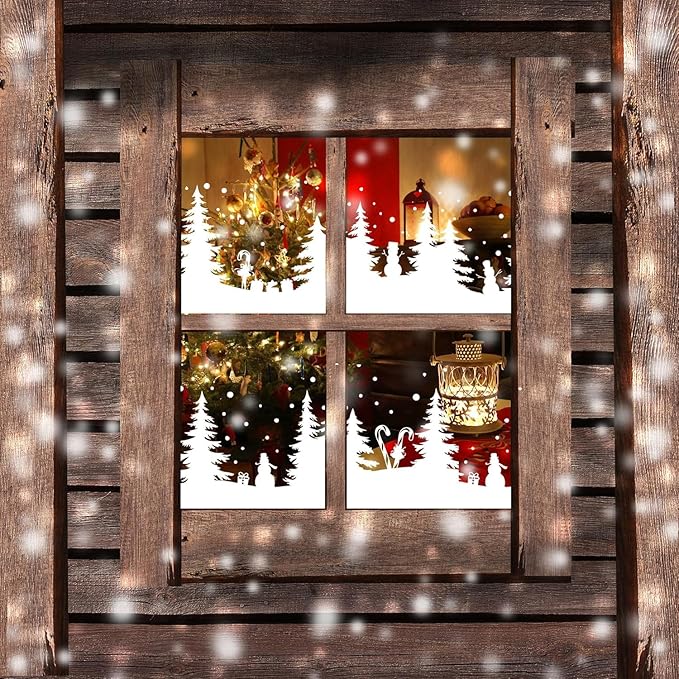 Christmas Stencils for Window Glass Large Christmas Stencil for Crafts Reusable 53.1” Winter Forest House Village Holiday Drawing Templates for Painting on Window Glass Doormat Wood Sign