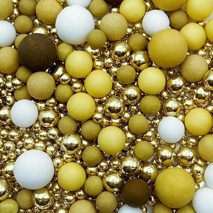 SE Si&Moos Gold White and Brown Pearl Sprinkles Edible Gold and Chocolate Pearls for Cake Decorating Edible Pearl Cake Decorations Baby Shower Cupcakes Sprinkles Party Holiday Christmas Supplies 3 OZ