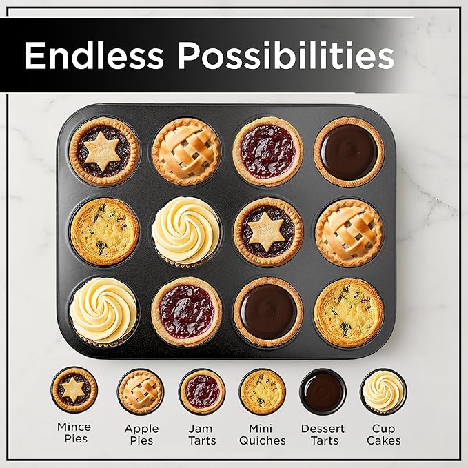 Wrenbury Mince Pie Baking Pan Set of 2 - Commercial Grade Premium Non Stick Carbon Steel - 12 Cup Food Safe Easy Clean Shallow Patty Tins