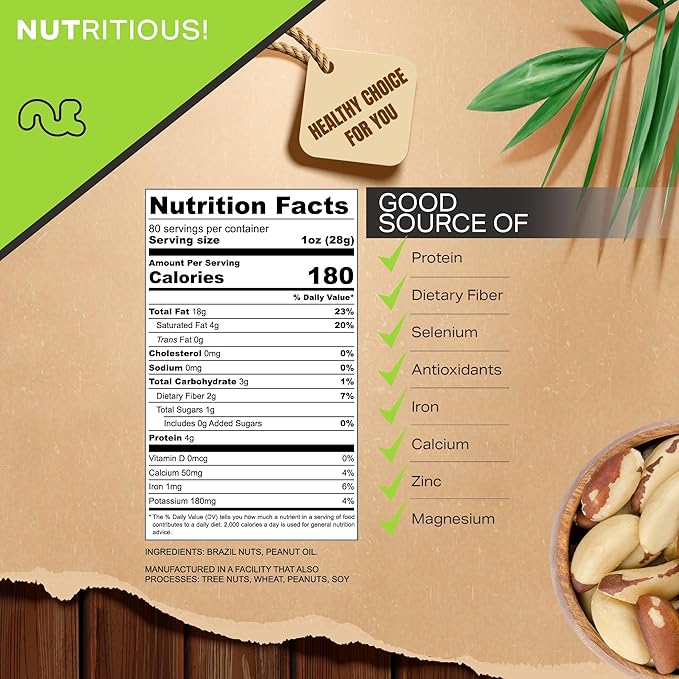 NUT CRAVINGS - Brazil Nuts Roasted & Unsalted - No Shell, Whole (80oz - 5 LB) Bulk Nuts Packed Fresh in Resealable Bag - Healthy Protein Food Snack, Food Assortments