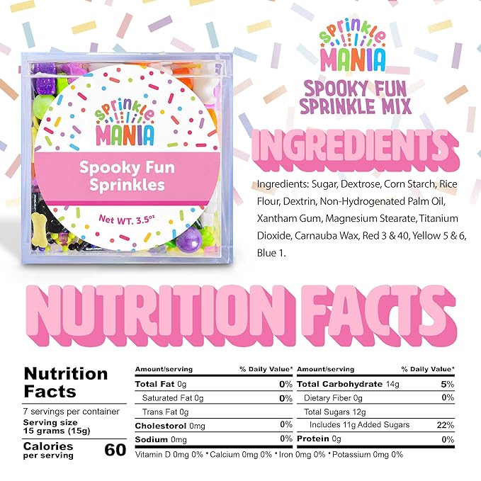 Spooky Halloween Sprinkles for Cake Decorating - Our Spooky Sprinkle Mix Includes Witch Hats, Cats, Bats, Ghosts, Eyes, Bones & Pumpkins - Halloween Decorations for Cupcakes (Haunted Fun, 3.5oz)