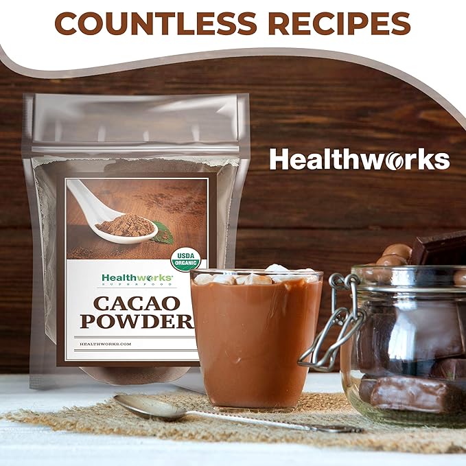 Healthworks Superfoods Organic Cacao Powder - 16 Oz / 1 Lb - Cocoa Chocolate Substitute - Rich Choclate Flavour - Sugar-Free, Keto, Vegan & Non-GMO - Peruvian Bean/Nut Origin - Antioxidant Superfood