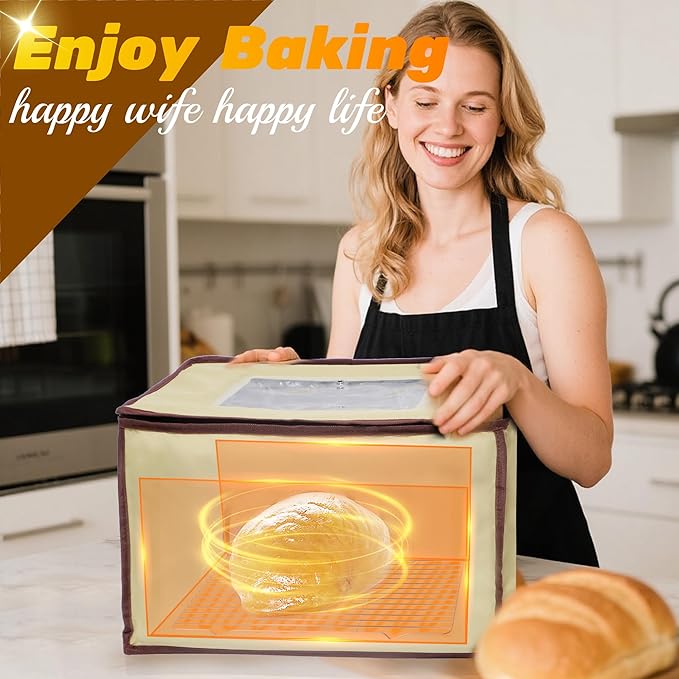 Folding Bread Proofing Box with 50~113℉ Temp Control & 48H Timer and NTC Sensor Dough Proofer, Visible Zippered Sourdough Starter Warmer Box for Bread, Pizza, Yogurt