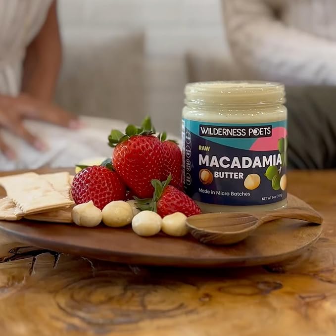 Wilderness Poets, Raw Macadamia Nut Butter - Vegan, No Salt (8 Ounce) - Glass Jar (Pack of 2)