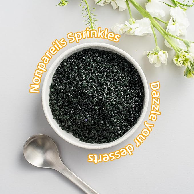 Sujoygar Black Saning Sugar Sprinkles, 5oz Edible Halloween Black Sugar Crystals for Cocktails, Cake Sprinkles for Chocolate Ice Cream Toppings Cupcake Decoration Wedding Party Cookies Baking Dessert Food Supplies