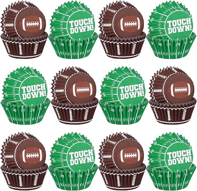 Football Party Supplies: 300-Count Football Cupcake Liners & Wrappers - Game Day, Birthday, and Tailgate Parties - Premium Football Cake Decorations - Football Party Favors