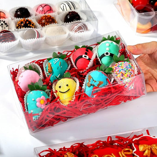 50pcs 8x5x2 Inches Full Clear Chocolate Covered Strawberries Boxes Cookies Cake Pop Cakesickle Macron Chocolate Truffle Cakesickle Bakery Boxes for Christmas