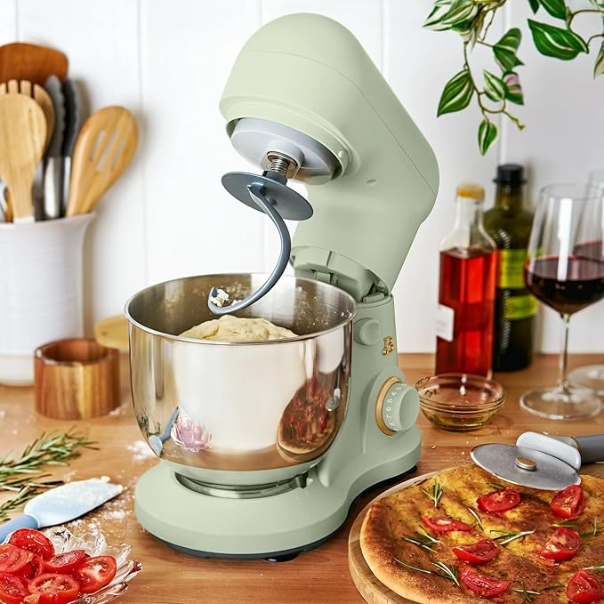 Beautiful 3.5 Qt Tilt-Head Stand Mixer | 12-Speed 300 W Motor | Stainless Bowl Beater, Dough Hook & Whisk by Drew Barrymore (Sage Green)