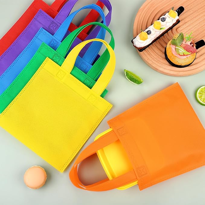 Aneco 30 Pieces Non-Woven Goodie Bags 8×8 Inch Party Favor Gift Bag Reusable Rainbow Cloth Bag for Birthday Party Baby Shower Wedding