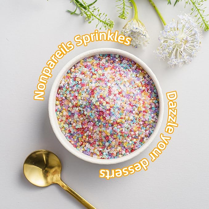Sujoygar Rainbow Saning Sugar Sprinkles, 5oz Edible Sugar Crystals for Cocktails, Pastel Cake Sprinkles for Chocolate Ice Cream Toppings Cupcake Decoration Wedding Party Cookies Baking Dessert Food Supplies