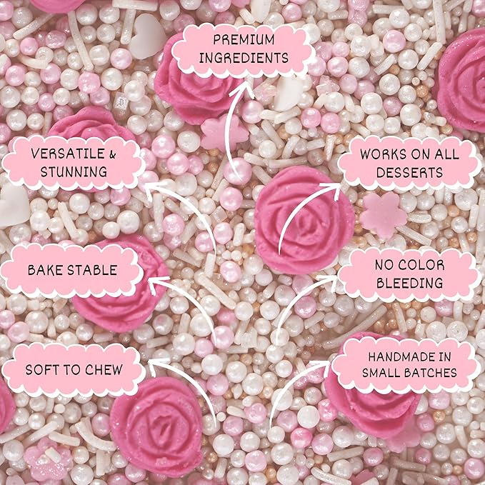 Confect Pink Butterfly and Pearl Sprinkle Mix, Edible Cake Topping for Cupcakes, Cookies, Desserts – Celebration Baking Decoration – Vegan, Gluten-Free, Nut-Free, Soy-Free, Dairy-Free , Handcrafted Sprinkle – 4.2 Oz