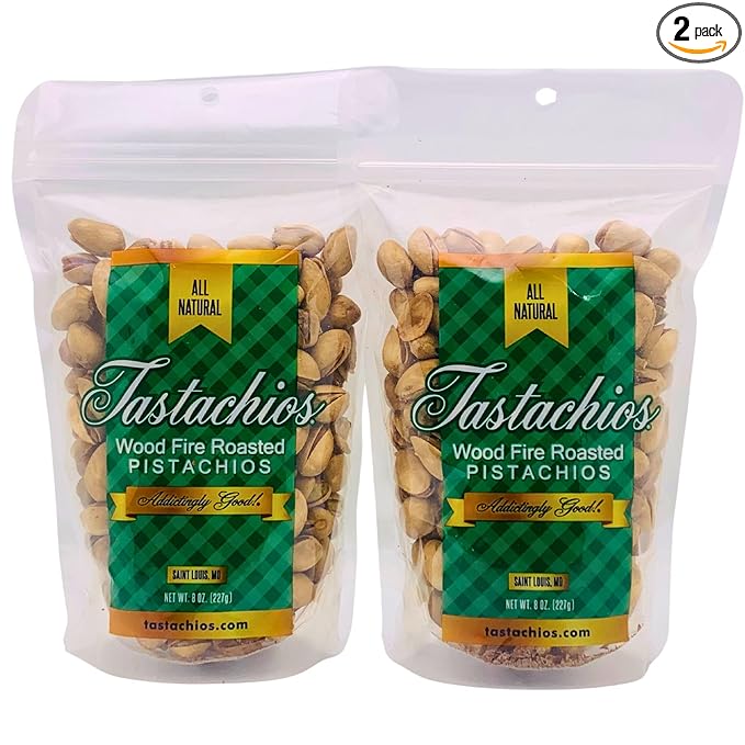 Tastachios Wood Fire Roasted Pistachios - Original Flavor - Gluten-Free, Plant-Based Protein, Non-GMO, Keto-Friendly - Vegan Snack - Roasted Pistachio Nuts - 8oz Resealable Bag (Pack of 2)
