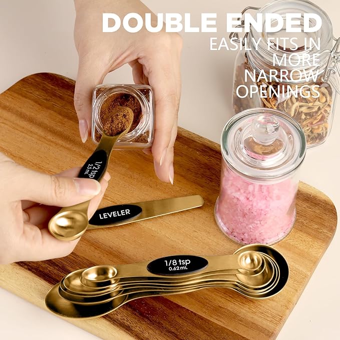 Pack of 8 Stainless Steel Magnetic Measuring Spoons Set, Dual Sided, Stackable, Adjustable Teaspoon and Tablespoon Measure Spoon with Leveler, Kitchen Gadgets