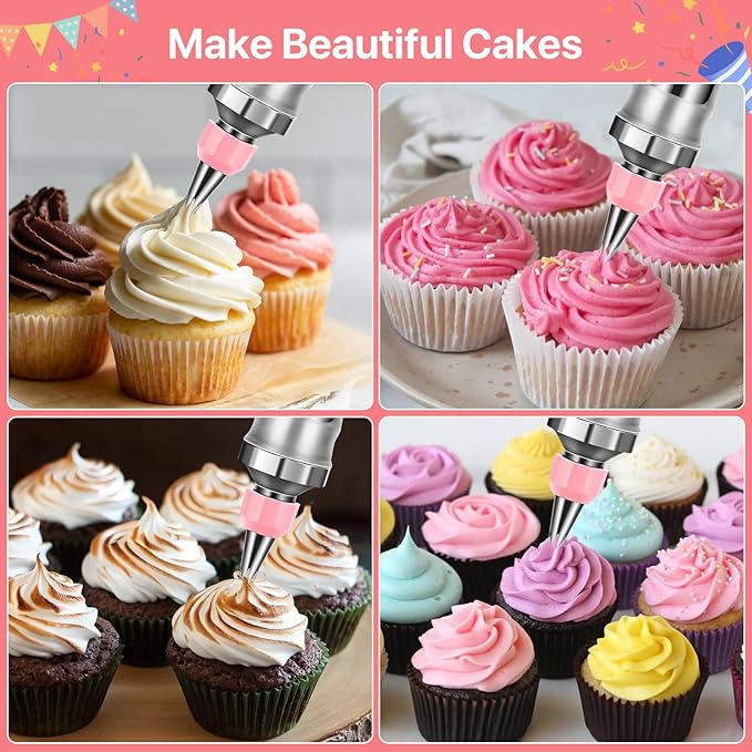 Icing Decoration Gun Set, Stainless Steel Dessert Decorating Syringe Set, Cupcake Frosting Filling Injector with 6 Icing Nozzles, 3 Cream Scraper, 2 Offset Spatula, 2 Nozzle Brush for Kitchen Baking