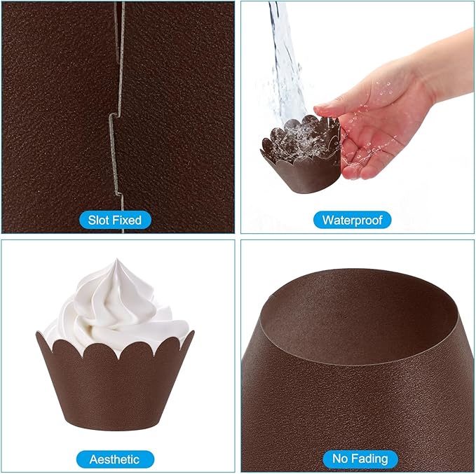 PATIKIL Cupcake Wrappers Paper, 50 Pack Baking Cups Standard Wave Decoration for Anniversary Birthday Weddings and Parties, Brown