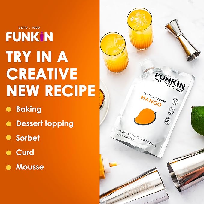 Funkin Fruit Puree | Real Fruit, Simple Ingredient, Natural Mixer for Cocktails, Drinks, Smoothies | Vegan, Non-GMO, Gluten-Free (2.2 lbs) (Mango)