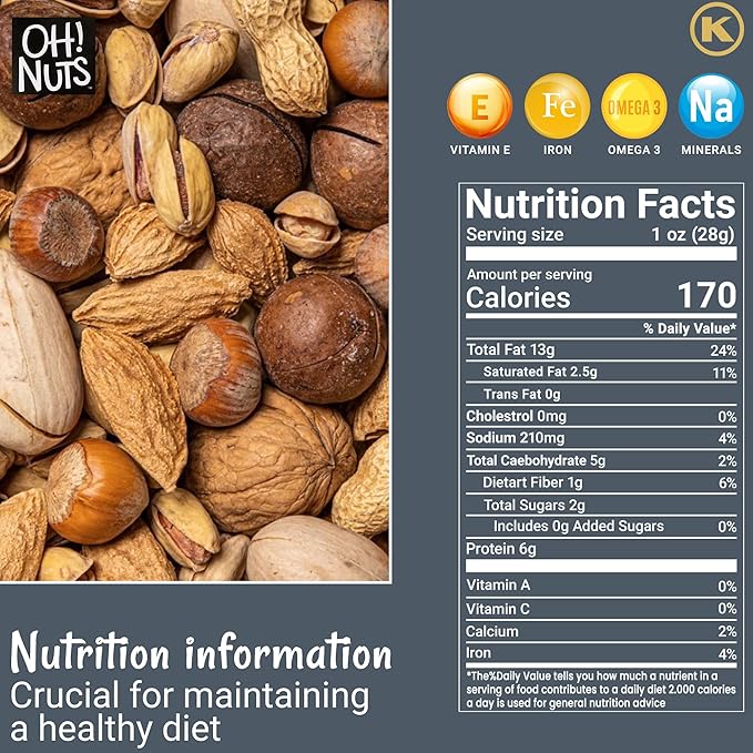 Oh! Nuts Mixed Nuts in Shell - Raw - 100% Natural - 3 lb - Jumbo-Sized Premium Shelled Nuts - Packed in New York Zip-Seal Bag for Exceptional Freshness