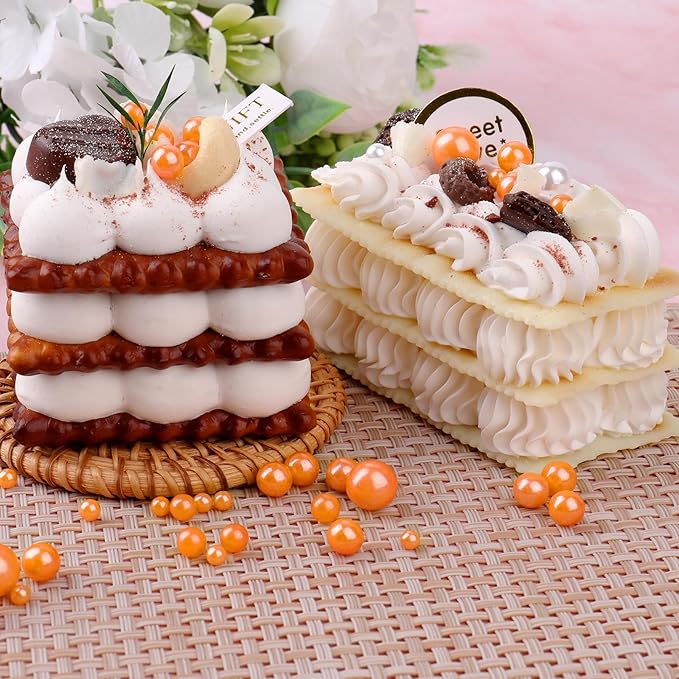 Orange Pearl Sprinkle for Cake Decorating, 4 Sizes Sugar 130g/4.6oz, Cupcake, Ice Cream, Donuts, Macaron Toppings Supplies (2mm, 4mm, 7mm, 1cm)