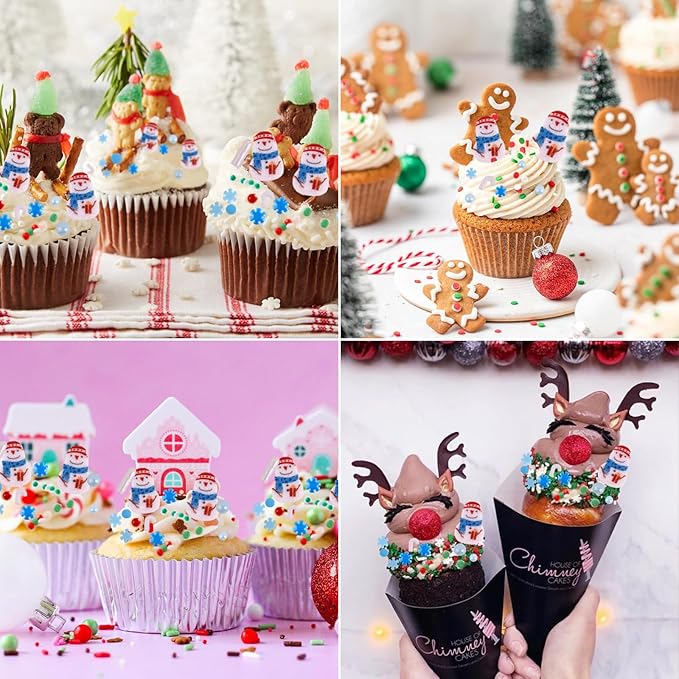 Christmas Sprinkles Winter Holiday Snowflake Sprinkles for Cake Decorating Edible Blue White Sprinkle Snowman Frozen Sprinkle Pearls Sugar Jimmies Mix for Cookie Baking Cake Decoration 3.5 Oz