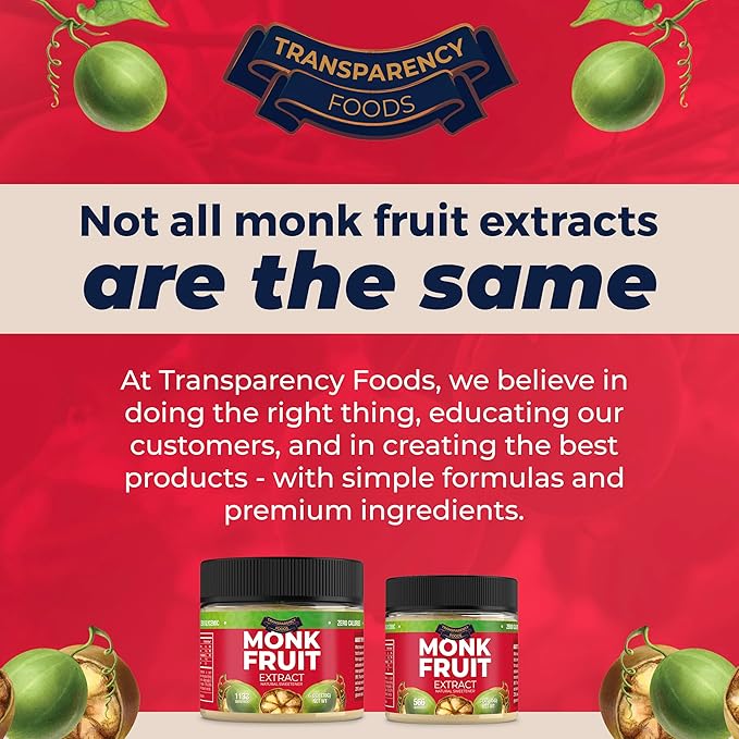 Monk Fruit Sweetener No Erythritol (25X Sweeter Than Sugar) Zero Calories, Zero Glycemic, Non-GMO, No Fillers - Monk Fruit Extract (7% Mogroside V) by Transparency Foods (3oz, 566 servings)