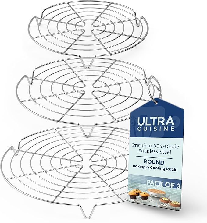 Ultra Cuisine Heavy Duty 3 Tiers, 16" x 10" Cooling Rack for Cooking and Baking - Professional Grade Premium 100% Stainless Steel Baking Rack & Wire Cooling Mesh - Dishwasher Safe - Pack 3