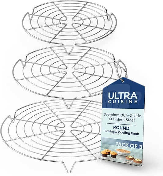 Ultra Cuisine Heavy Duty 3 Tiers, 16" x 10" Cooling Rack for Cooking and Baking - Professional Grade Premium 100% Stainless Steel Baking Rack & Wire Cooling Mesh - Dishwasher Safe - Pack 3