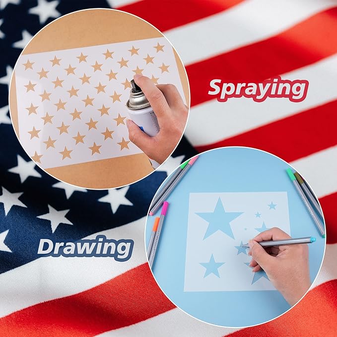 American Flag 50 Stars Stencil Template Large Plastic Reusable Star Stencil Template for Painting on Wood Paper Fabric Glass Wall Independence Day Project DIY Crafts(5 Pieces)