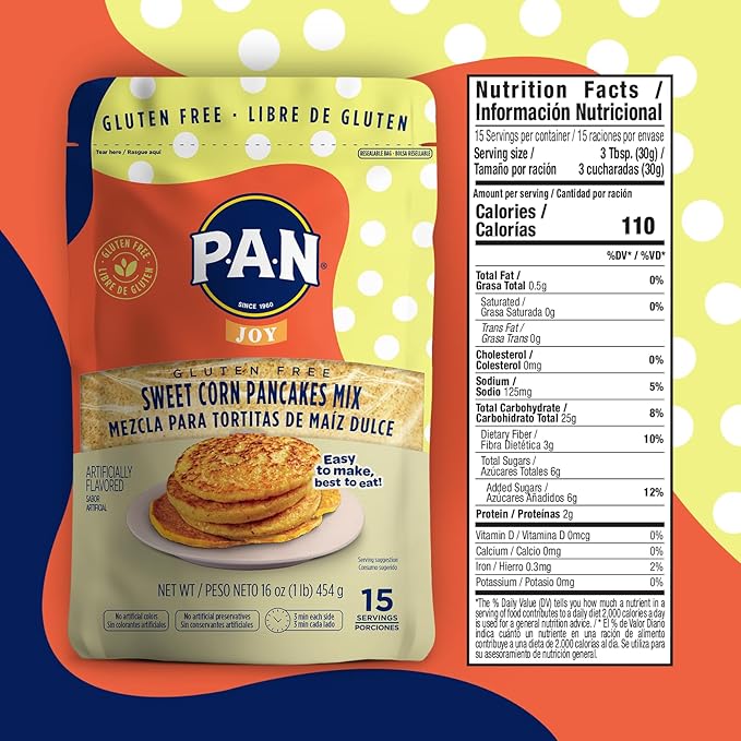 P.A.N Sweet Corn Pancakes Mix – Gluten Free Easy to Prepare 1 lb (Pack of 6)
