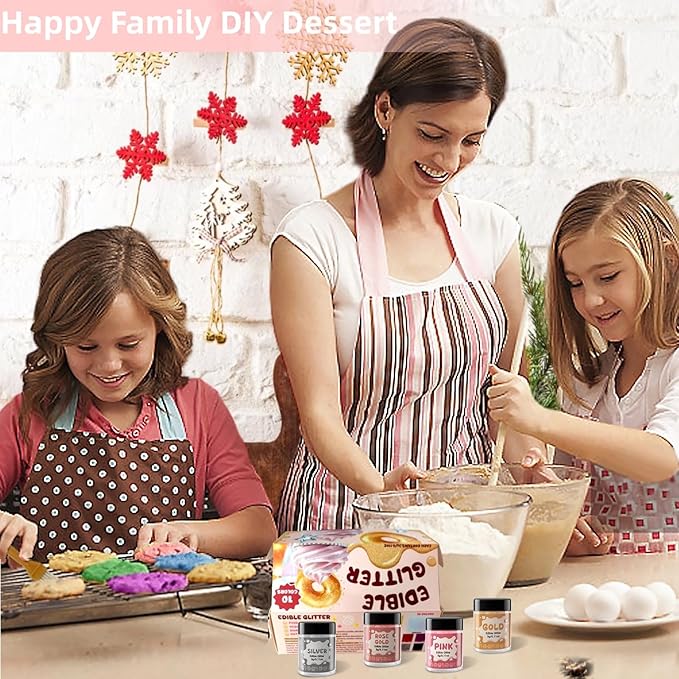 Christmas Drinks Edible Glitter Set for Cocktails - 10 Colors Luster Dust Edible, Drink Food Grade Shimmer Sprinkle Powder for Cakes, Wines, Candy, Cookie, Chocolate, Fondant, Vegan Decoration (3g/Bottle)