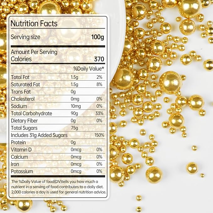 Gold Pearl Sprinkles for Cake Decorating, 150g/5.29oz, Mix Size, Edible Sugar Candy Pearls, Cake Decorations, Cupcake, Cookies, Foodgrade Topper, Holiday, Wedding Party, Easter, Christmas Supplies