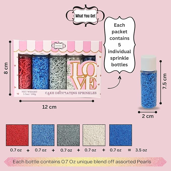 Confect Edible Christmas Sprinkles | Assorted Pack of 5 Mix Patriotic Red, White, Blue & Silver Jimmies | Sprinkles For Cake & Cupcake Decorations | Vegan, Gluten-Free, Soy-Free, Dairy-Free, Palm Oil-Free- 5 Oz