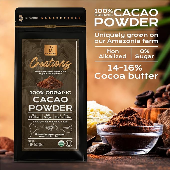 U Chocolate Organic Cacao Powder - Natural - Fresh From our Farm (1 bag (16 oz))