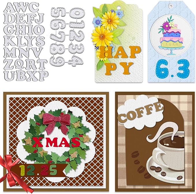 Capital Alphabet Letters Die Cuts for Card Making, Letters Numbers Cutting Dies Spelling Words Dies Stencils Embossing Template for Scrapbooking DIY Cards Album Crafts Supplies