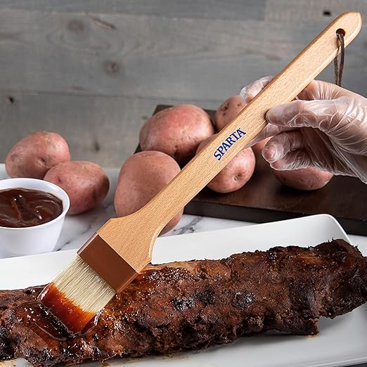 SPARTA 3-Piece Boarhair Pastry & Basting Brush Set – Perfect for Grilling, Smoking, and Saucing – Includes 2" Angled, 1.5" Flat, and 1" Flat Brushes, All with Ergonomic Handles and Hanging Holes