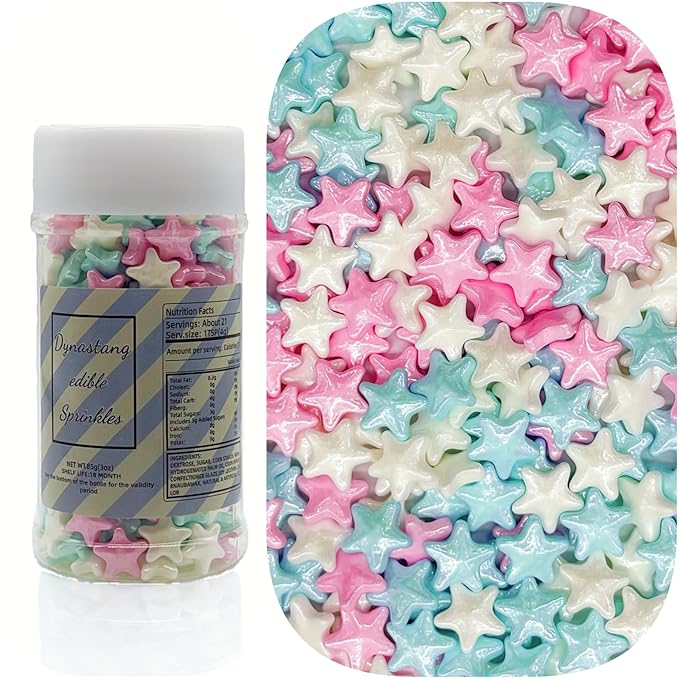 Dynastang Colorful Stars Sprinkles Edible Stars Cake Decorating Stars Cake Decorations Cupcake Toppers Cookie Decorating Perfect for Cakes, Cupcakes, Desserts Toppings 3OZ
