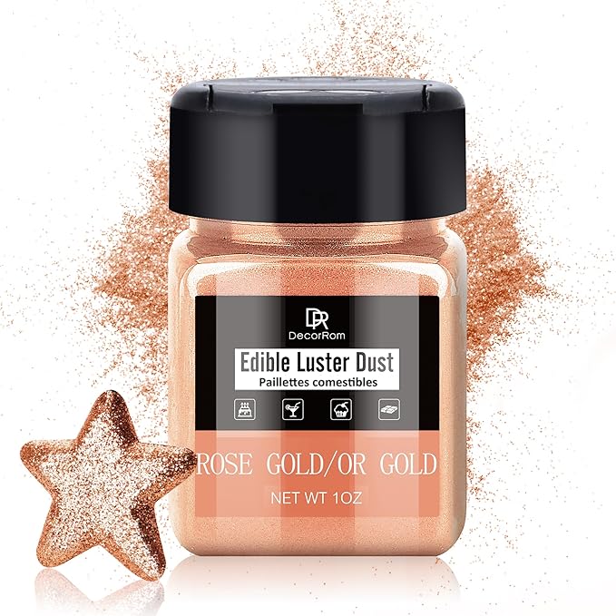 Edible Glitter - 1oz Luster Dust Edible Food Grade Glitter for Cocktail, Cake Decorating, Baking, Drinks - Shimmer Dust Powder, Metallic Food Coloring Powder for Icing, Fondant, Candy (Rose Gold)