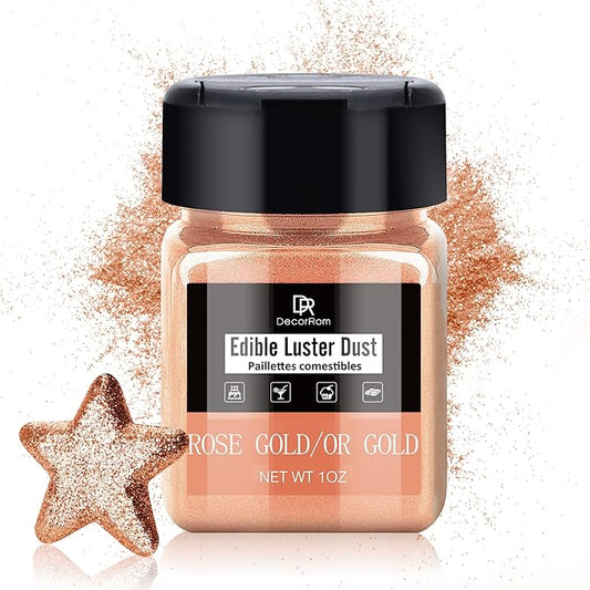 Edible Glitter - 1oz Luster Dust Edible Food Grade Glitter for Cocktail, Cake Decorating, Baking, Drinks - Shimmer Dust Powder, Metallic Food Coloring Powder for Icing, Fondant, Candy (Rose Gold)